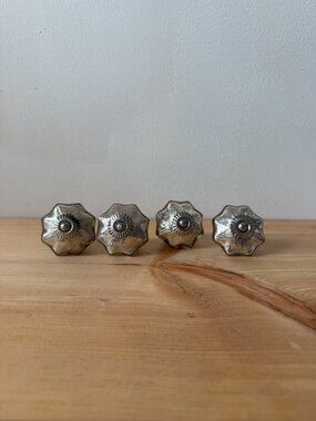 Anthropologie Vintage-Style Drawer Pulls Mercury Glass Scalloped Hardware